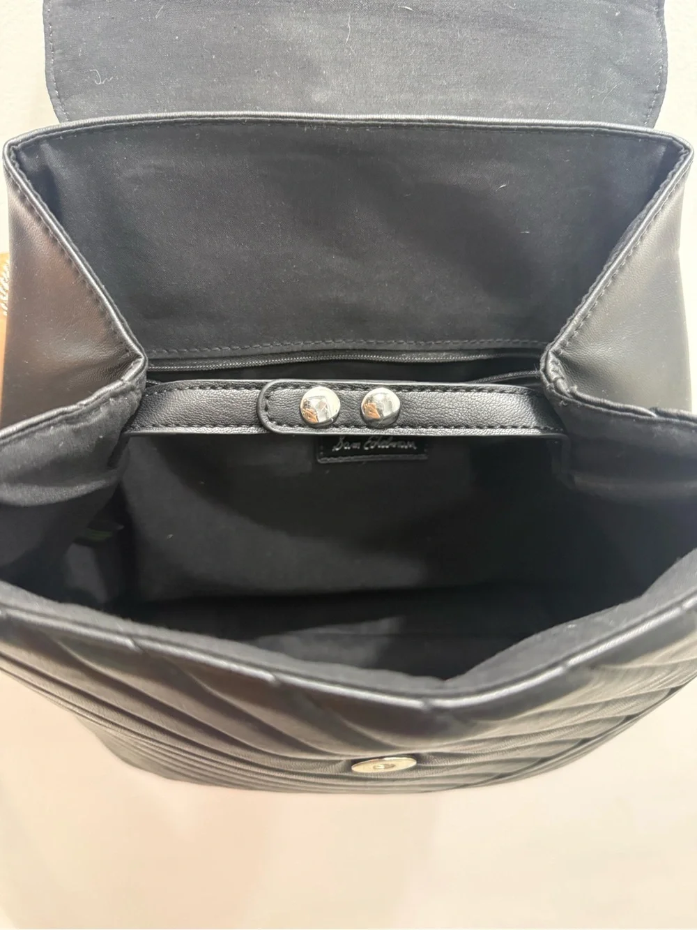 Sam Edelman Sleek Tufted Backpack Black with White Detail EUC